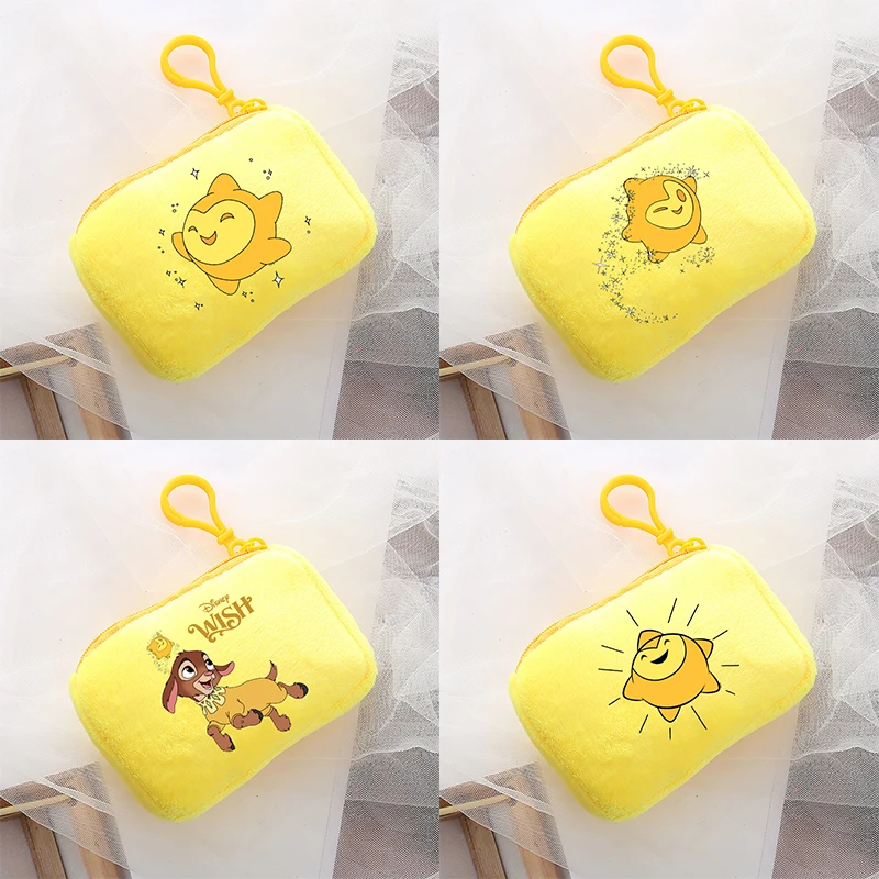 Disney Wish-monedero de felpa con estampado de dibujos animados para niños, monedero de princesa Asha, bolso de mano para estudiantes, bolsa de