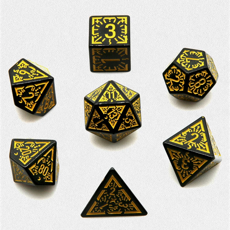 7 قطعة/المجموعة DND متعدد السطوح مجموعة نرد أكريليك الرجعية الأصفر الفجر نجوم أنماط النردات مناسبة للعب الأدوار ألعاب الترفيه #5