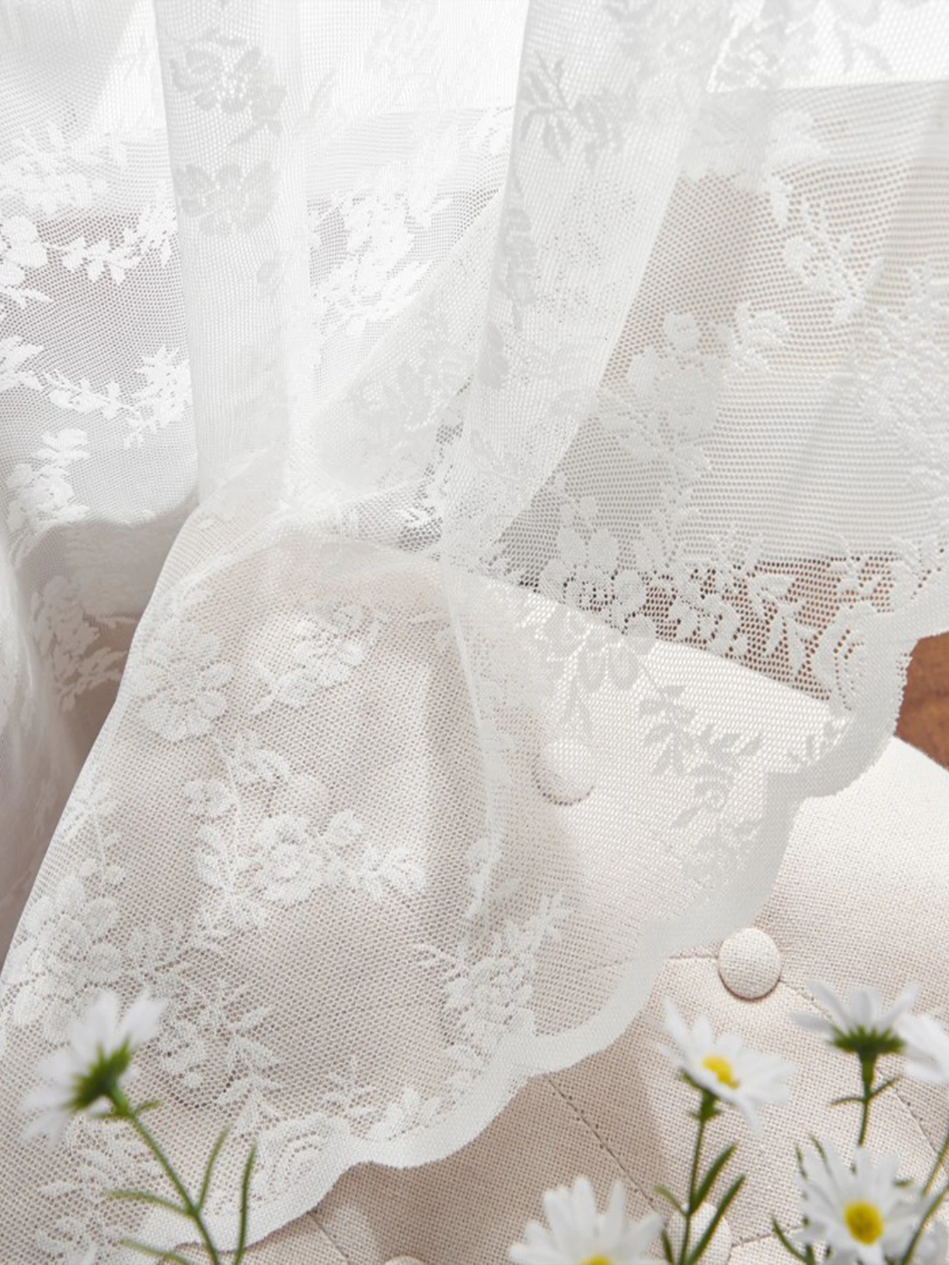 1PC Ramadan Wit Kant Kleine Bloemen Gordijnen, Pure Effen Decoratieve Gordijnen Kleine Deur Gordijn Staaf Zak, Feestelijk Gordijn