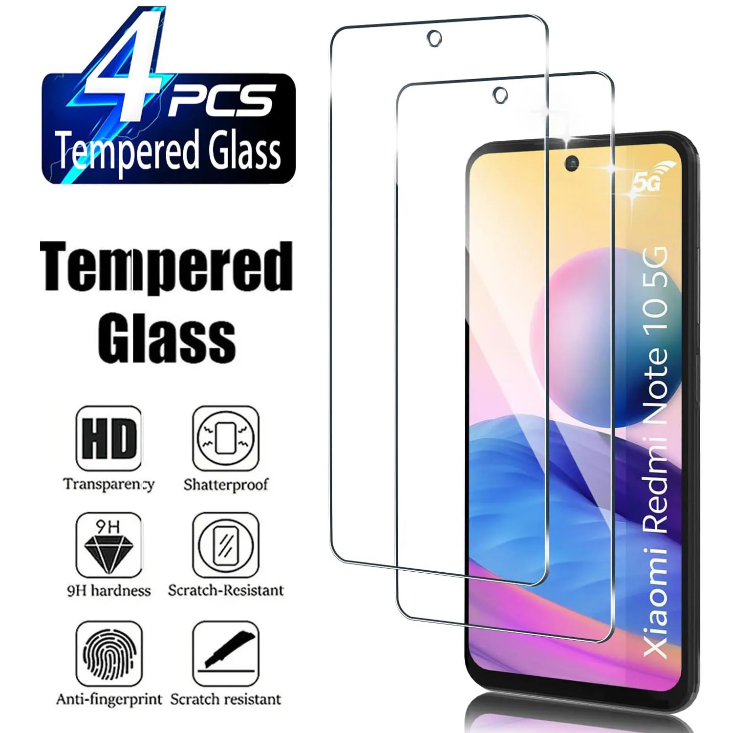 9H Screen Protector Glass For Xiaomi Redmi Note 10 5G 2/4Pcs HD Tempered Glass Film