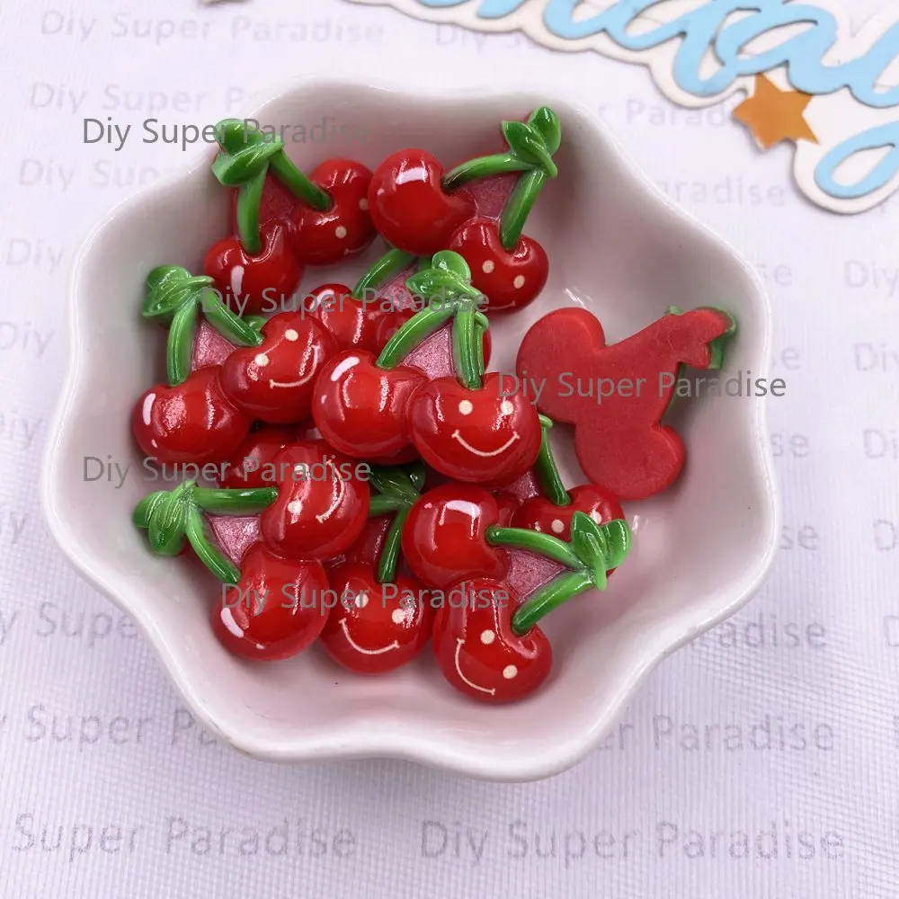 16pcs Colorful Kawaii Cartoon Bowknort Red Cherry Flat back Stone DIY Wedding Bow Jewelry Applique Home Decor Crafts Accessories
