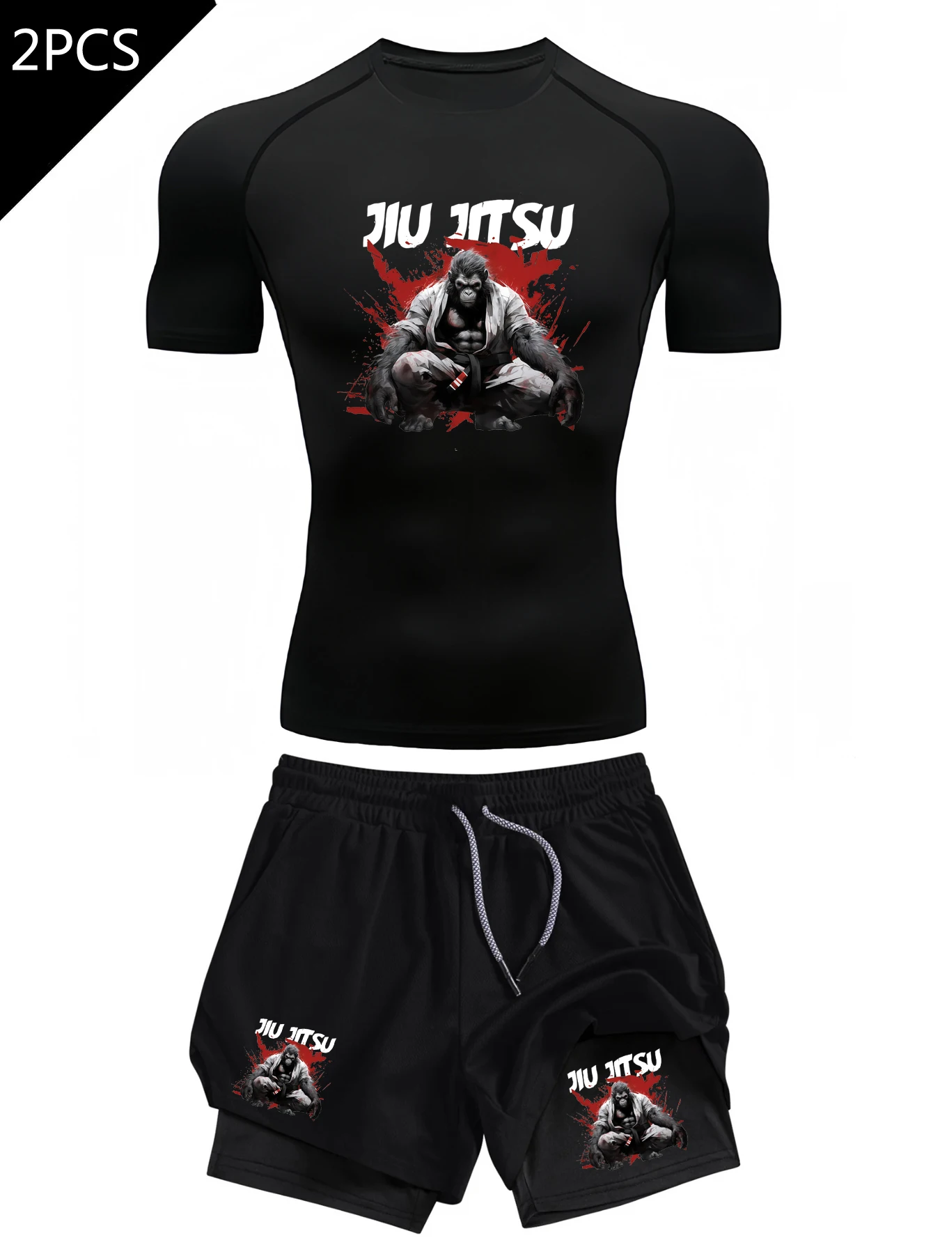 

Men's 2pcs Sportswear Set - Short Sleeve T-shirt And Shorts Leisure Breathable Gym Jogging Clothing with Brand Print