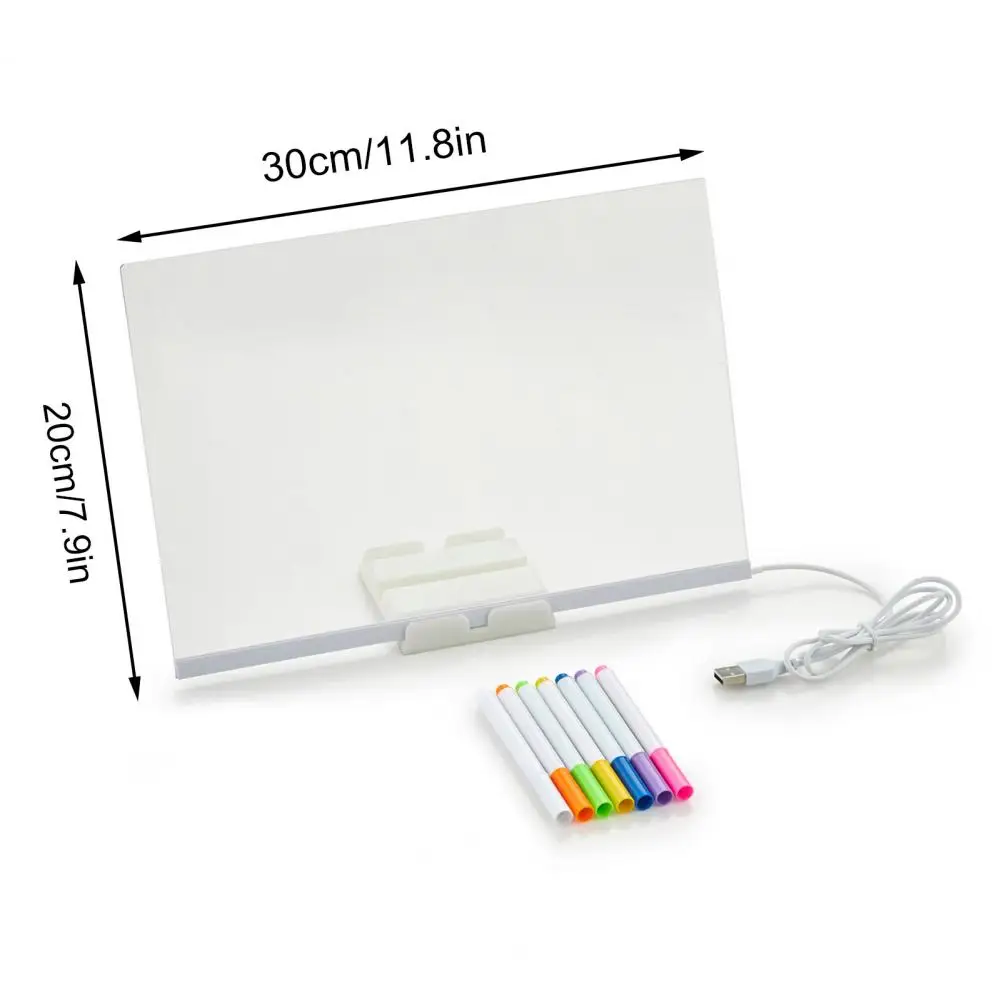 

30*20cm LED Note Board Colors Light Up Acrylic Message Board Transparent Faux Crystal Clear Writing Surface Adjustable Stand