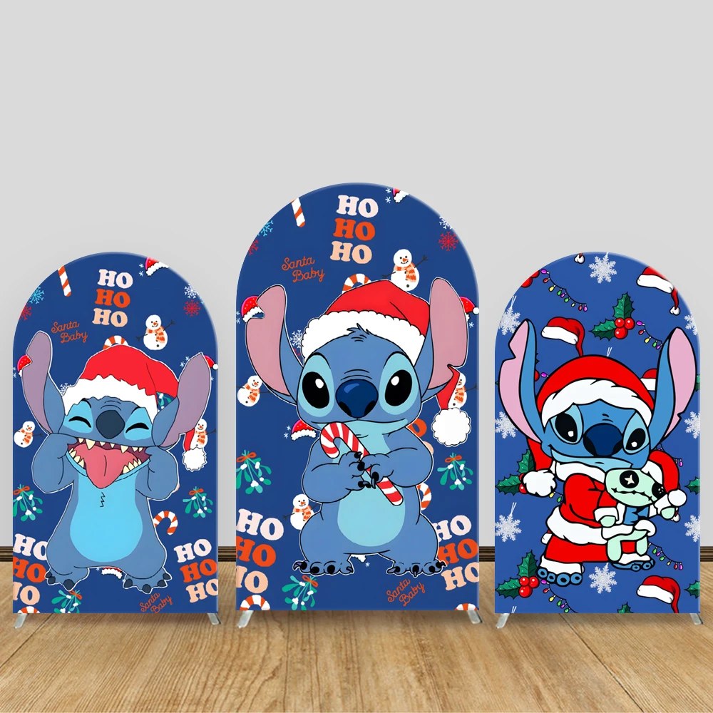 

Christmas Stitch Santa's Hat Arch Backdrop Cover Dark Blue Cartoon Party Decoration Kids Birthday Baby Shower Photo Background