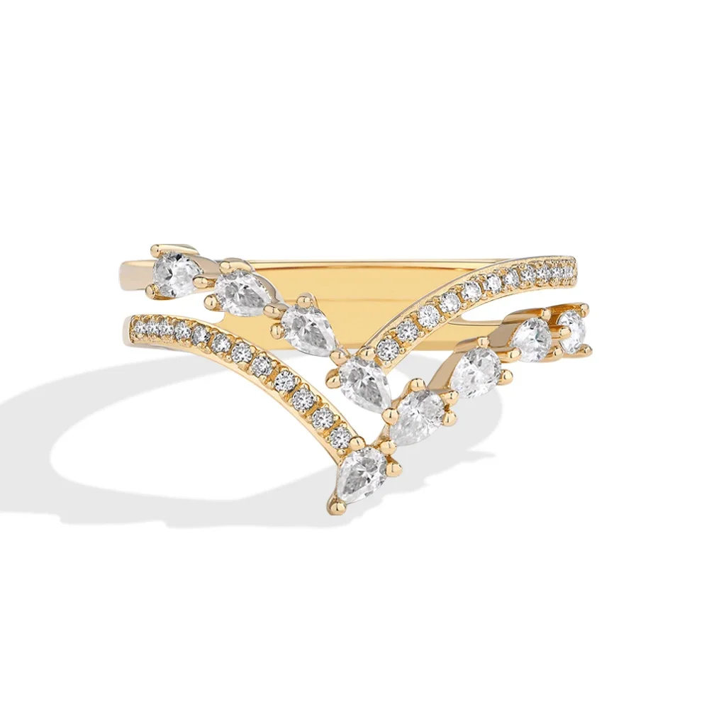 925 Silver Exquisite V-shaped AAAA Zircon Ring For Ladies Jewelry 14k Gold Moissanite Wedding Bridal Gift