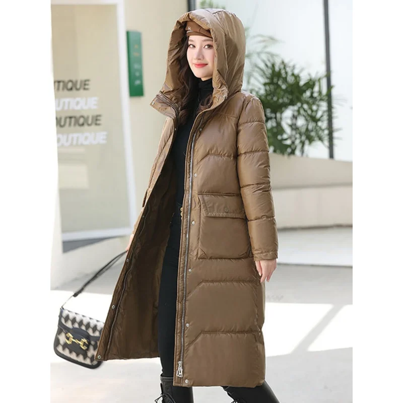 2023 glänzende Winter jacke Mantel Frauen Kapuzen mantel dicken warmen langen Parka weibliche Daunen Baumwolle gepolsterte Jacke losen wind dichten