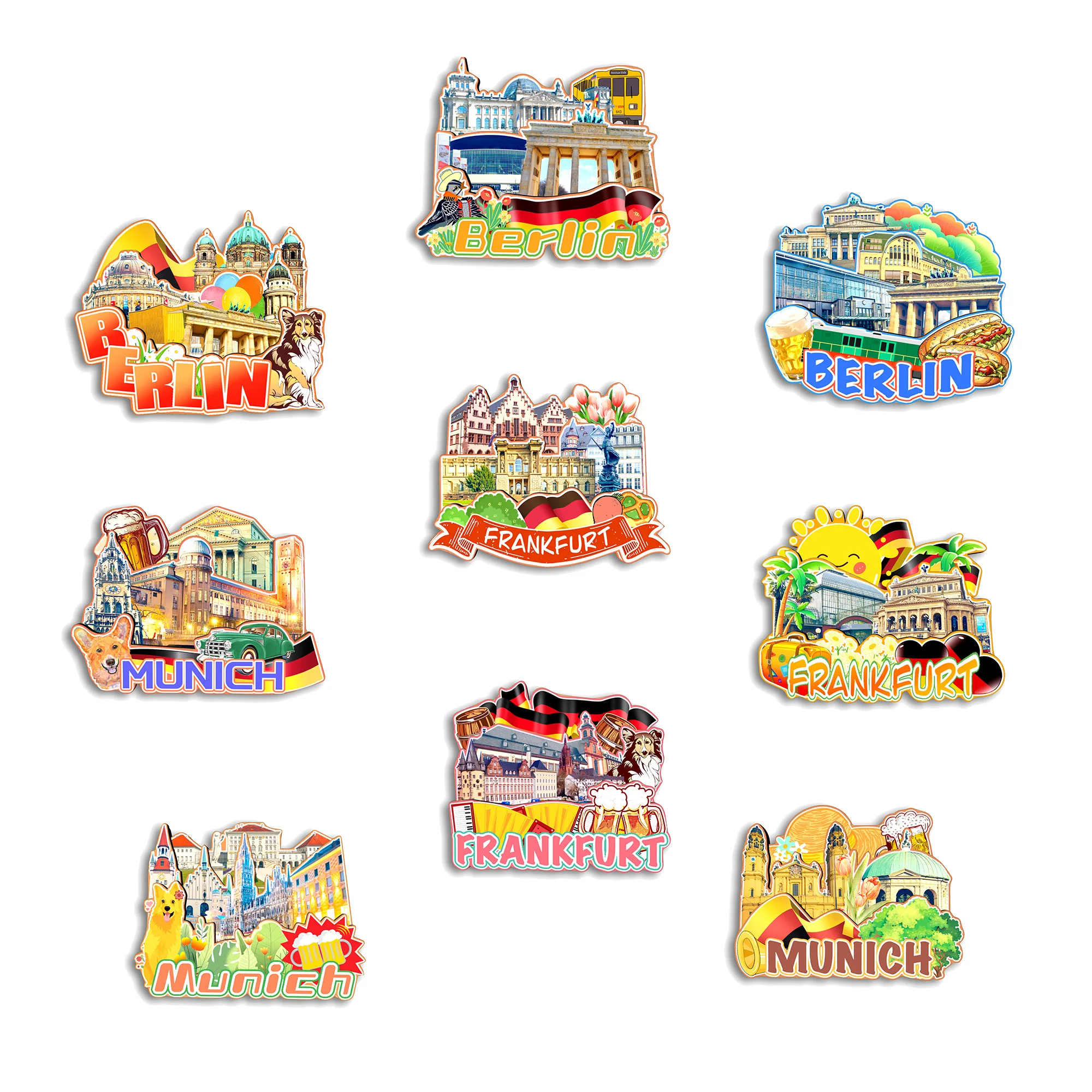 

Berlin Munich Frankfurt Germany Fridge Magnet Travel Souvenir Gift Handmade Decorative Refrigerator Sticker Home Decoration