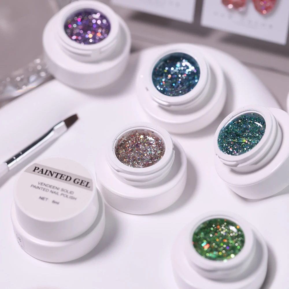 Vendeeni 9 Colors/set Glitter Sequin Gel Nail Polish UV LED Soak Off Shiny Starry Sky Effect Manicure Gel Lacquer Nail Varnish