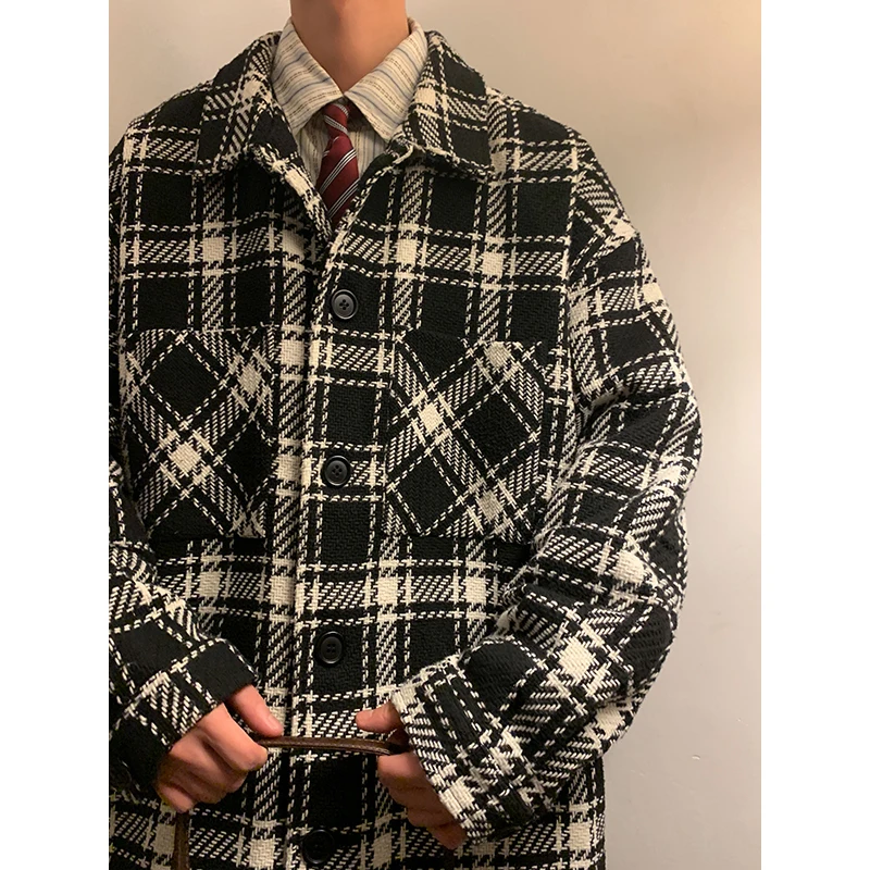 

Модная мужская куртка в клетку с отложным воротником, класса люкс, больших размеров, весна-осень, новая коллекция, стильная молодежная верхняя одежда