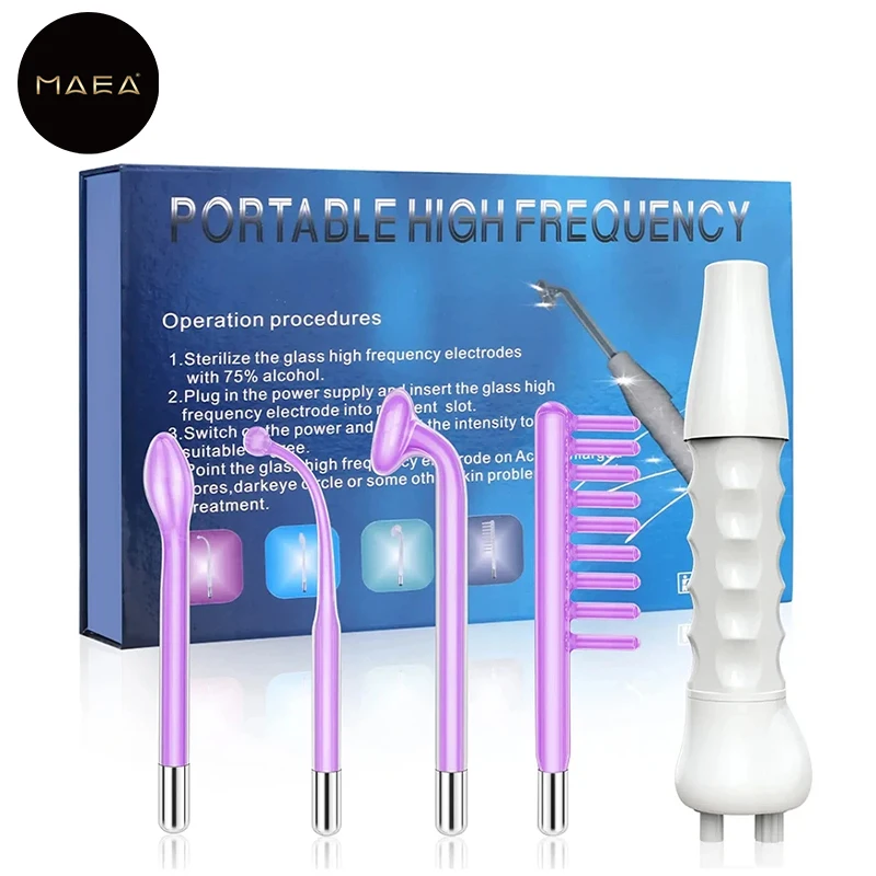 

4 In 1 High Frequency Facial Machine Glass Tube Electro Therapy Wand Skin Rejuvenation Anti Acne Spot Remove Wrinkle Hair Growth