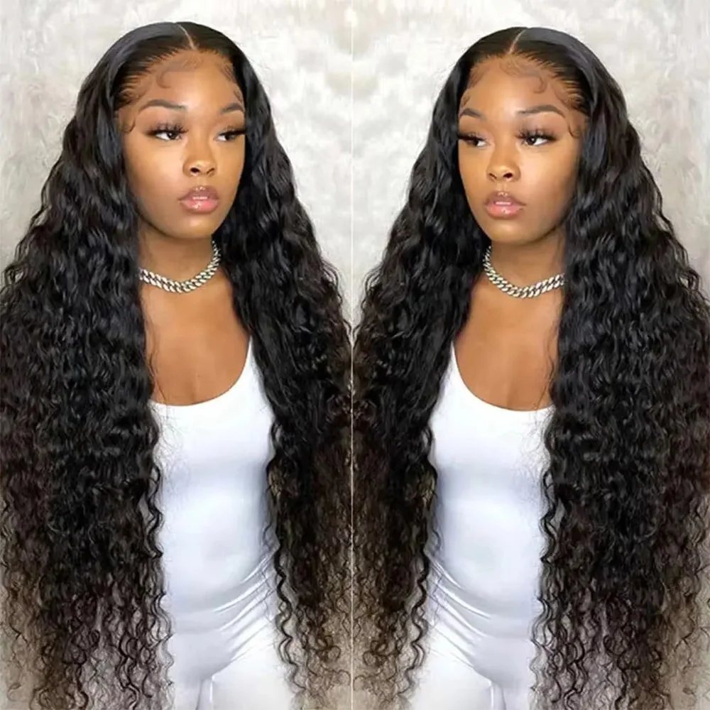Natural Color 13x6 HD Transparent Lace Front Wig PrePlucked For Women  36 Inch Curly Deep Wave Lace Frontal 100% Human Hair Wigs