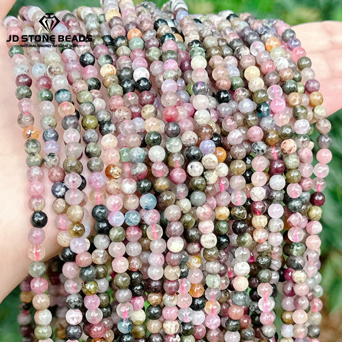 

4mm Natural Stone Muticolor Tourmaline Bead Round Loose Spacer Small Beads for Jewelry Making DIY Necklace Bracelet Accessory