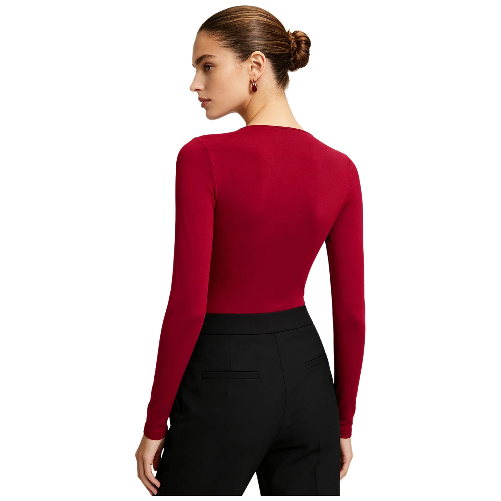 Women Cowl Neck Leotard V Neck Waterfall Collar Drape Front Long Sleeve Buttoned Crotch Bodysuit Top for Daily Work