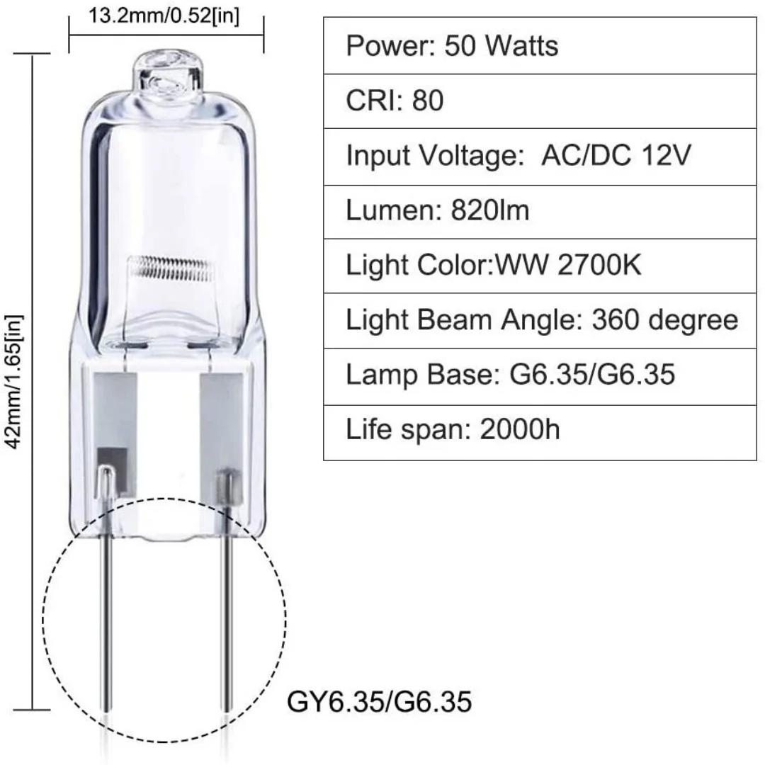 10 Pieces Of Halogen Lamp Beads G6.35 12V 20W 35W 50W Light Crystal Projection Lamp Holder Shadowless Bulb Garden Swimming Equip