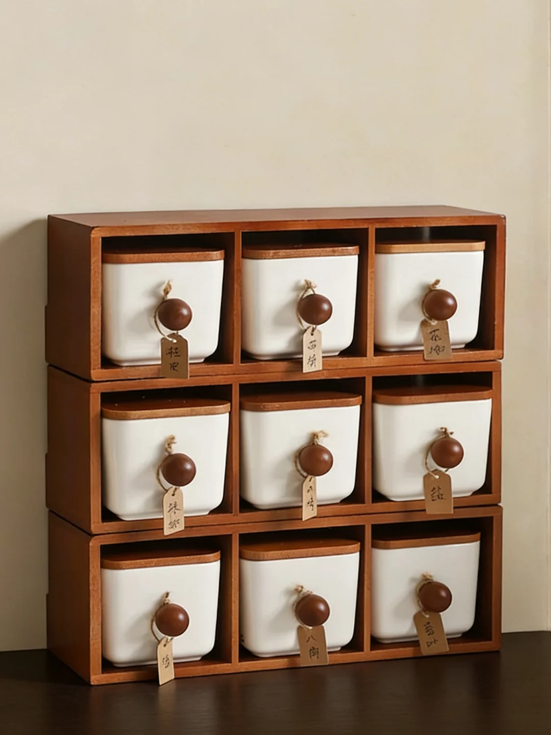 Tarro de cerámica retro japonés para especias, contenedor de almacenamiento de cocina multicapa, salero/pimentero cuadrado para chiles picantes, no utensilio de cocina.