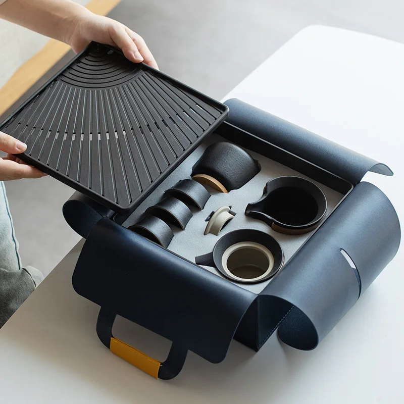 

Портативный дорожный чайный набор: чайник, чашки, кунг-фу чайный сервиз, компактный органайзер для хранения