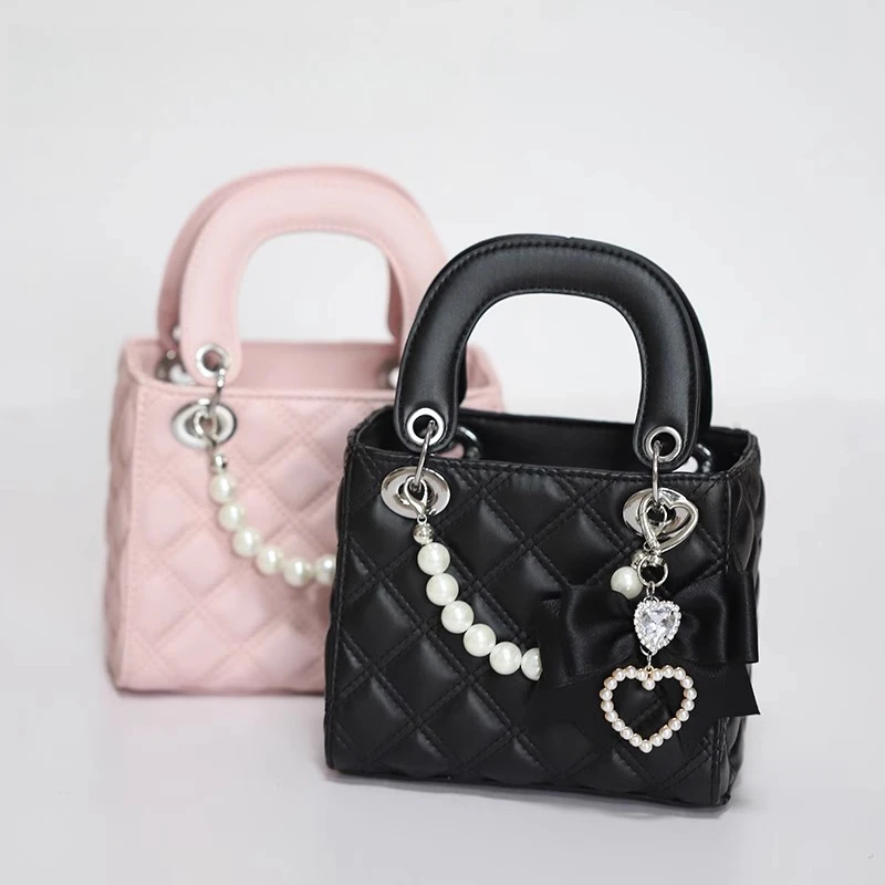 

Mine Mass-Produced Japanese Girl Hand Made Bag Bowknot Sweet Cool Diana Bag with Bag Pendant Ladies Small Leather Bags Handbags
