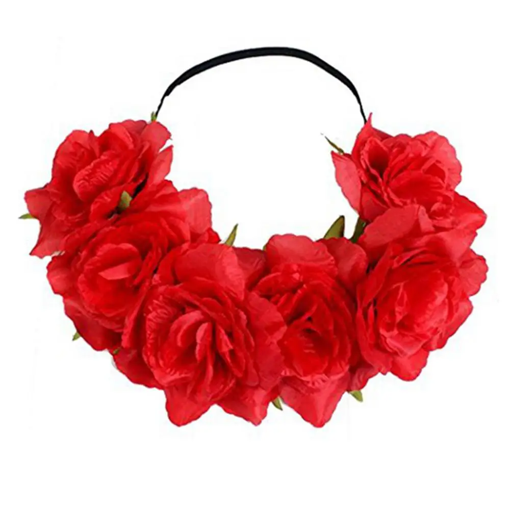 INS Rose Flower Crown Headband Women Mexican Stretch Headband Floral For Garland Party Festival Hair Garland Wedding Headpieces