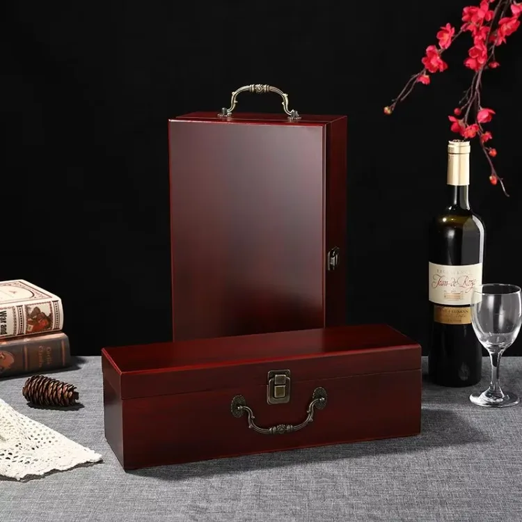 Elegant Double Red Wine Wooden Storage Boxes HighEnd Handle Design for Business Gifts Home Bottle Collection Decorative