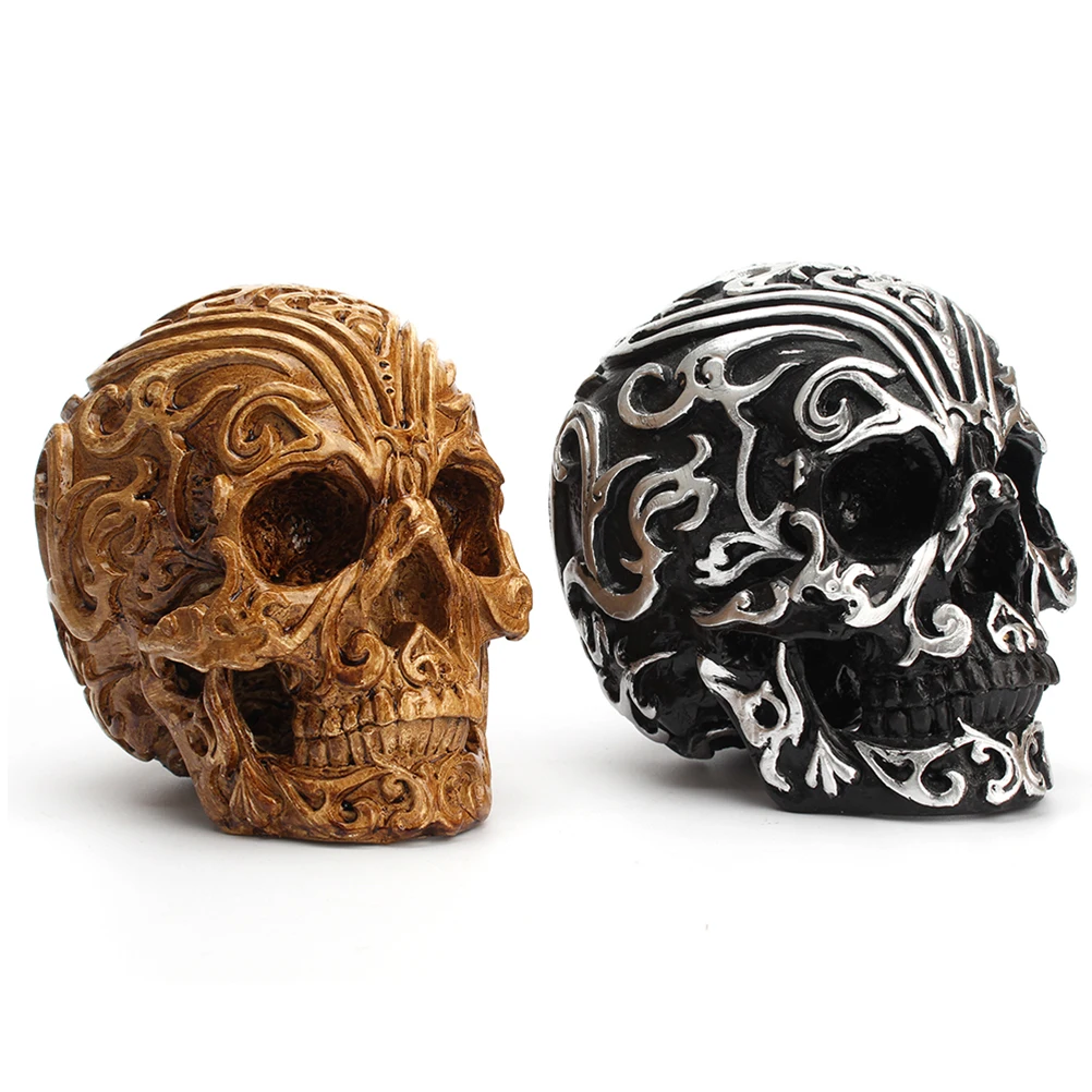 

Skull Ornaments Halloween Props Decor Decoration Carved Head Horror Resin