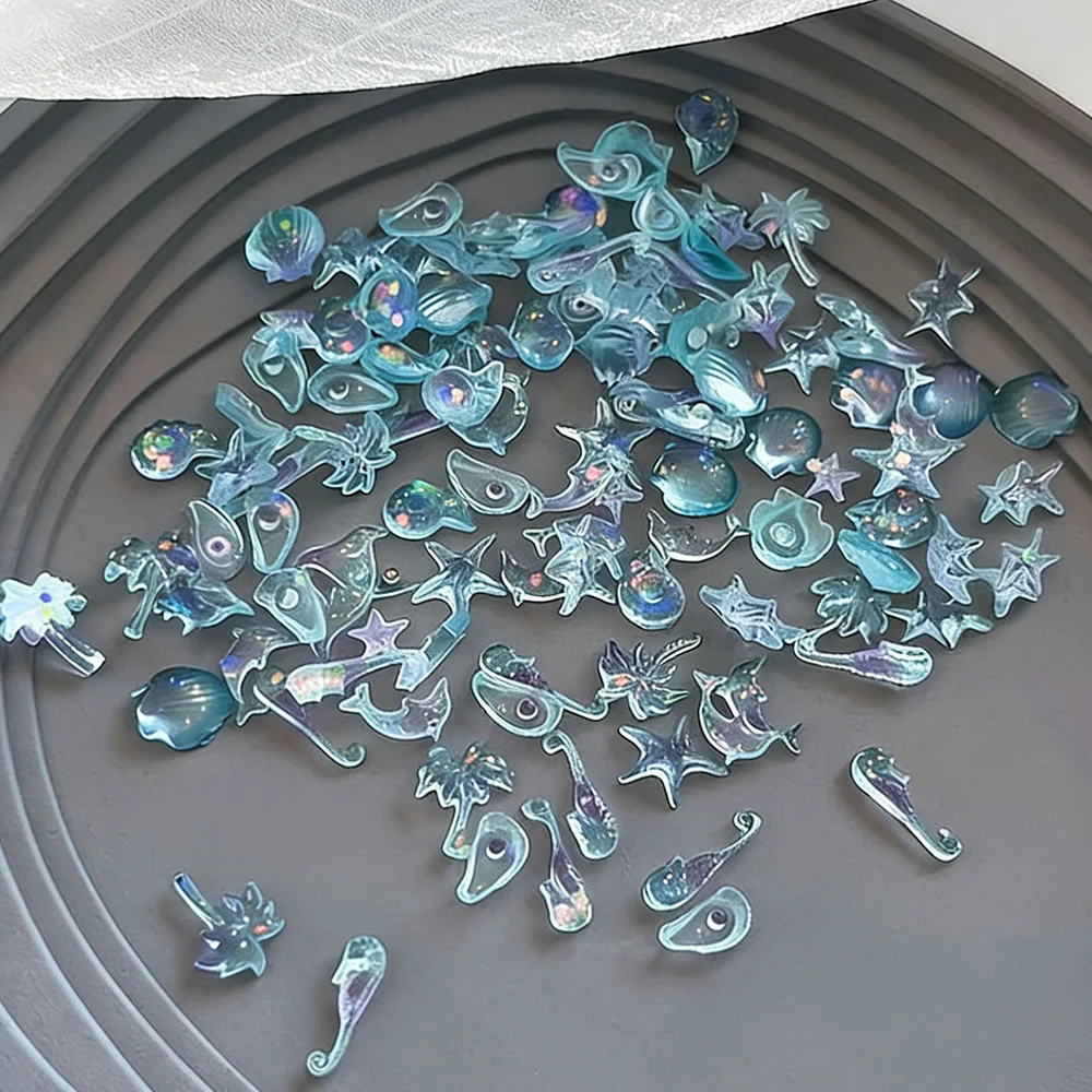 50 piezas de adornos para uñas con diseño de aurora fría y océano, perlas 3D, conchas, estrellas de mar, vieiras, resina, estilo Y2K