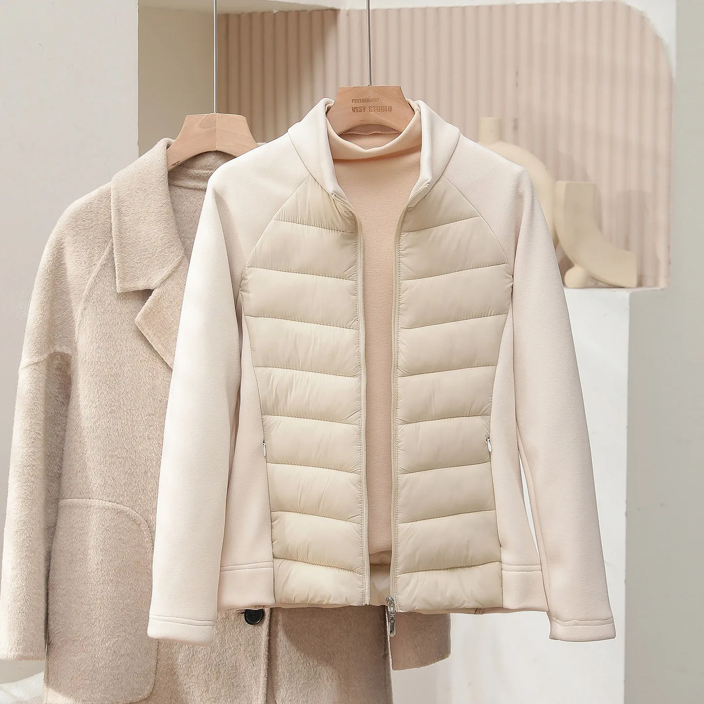 

Foreign Trade New Spliced Sports Cotton Jacket Women's Warm Standing Collar Yoga Suit Pork Ribs Slim Fit Lightweight Winter