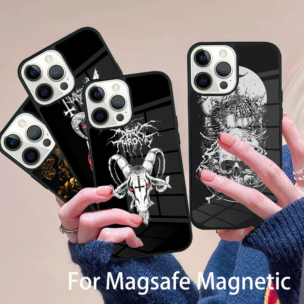 

Satanic Scary Skull Phone Case Magesafe Magnetic Wireless Charge Cover For IPhone 16 11 12 13 14 15 Pro Max Plus Mini