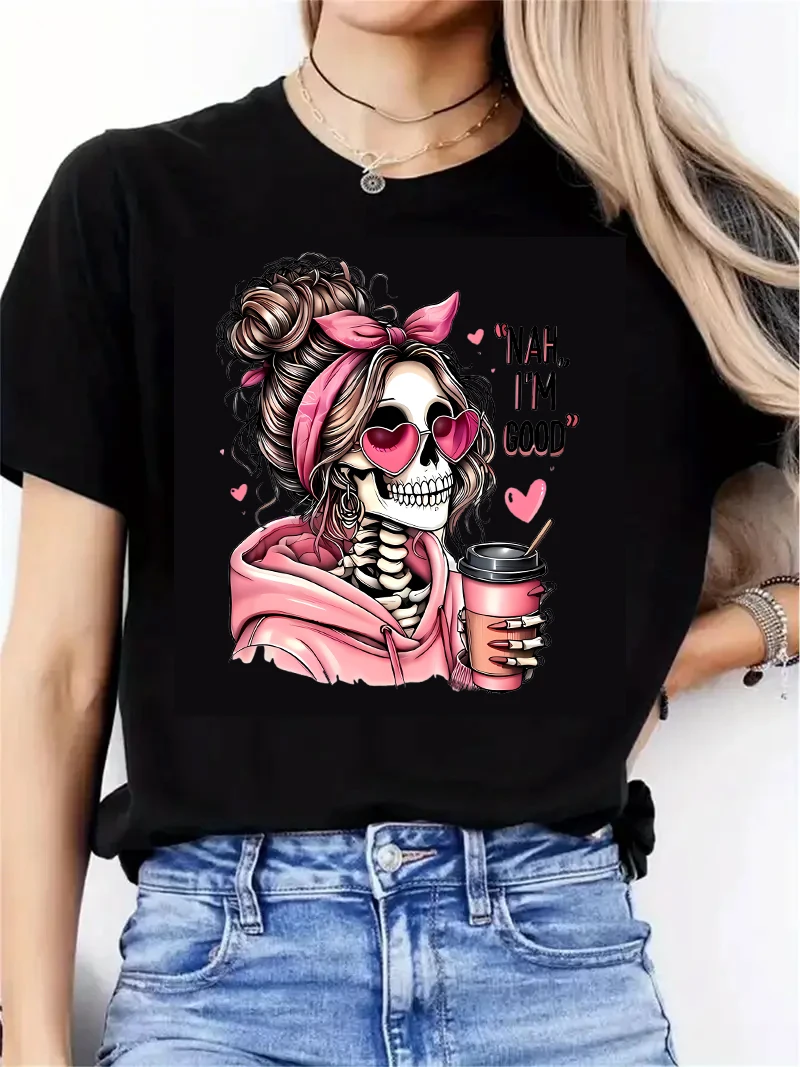 T-shirt Porträt Skelett Grafik Druck Kurzarm T Shirt Kleidung Top T Harajuku Vintage 2000er Jahre