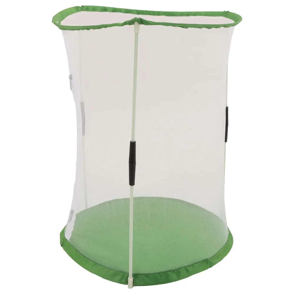 Transparent Mesh Butterfly Habitat Cage Collapsible Design Cylindrical Shape Mesh Enclosure Cage Zipper Closure White with Green