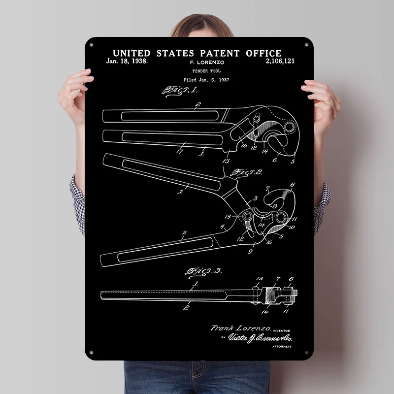 Fender Tool Patent Tinplate Poster Custom Wall Art Vintage Metal Signs Retro Tin Plaque for Modern Home Decoration Luxury House