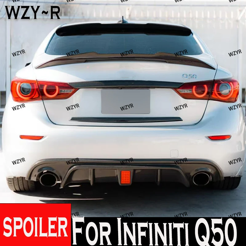 

For Infiniti Q50 Spoiler Wings 2014-2020 Sedan Real Carbon Fiber ABS Material Car Rear Wing Primer Color Rear Spoiler Q50 Q50S