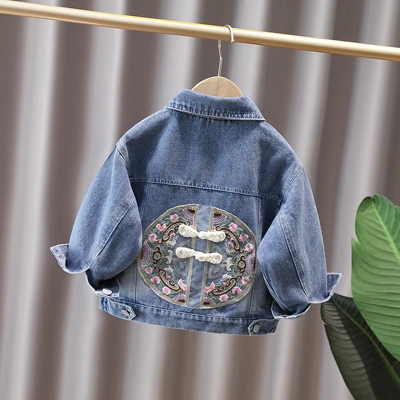 

Girls' denim jacket, stylish embroidered long-sleeved top for baby girls, 2025 new Spring and Autumn children's jacket