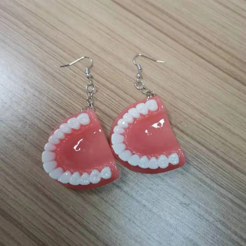 Funny 3D Teeth Dangle Earrings Resin Halloween Jewelry Horror Party Accessory Creative Fake Tooth Ear Stud Style Gift