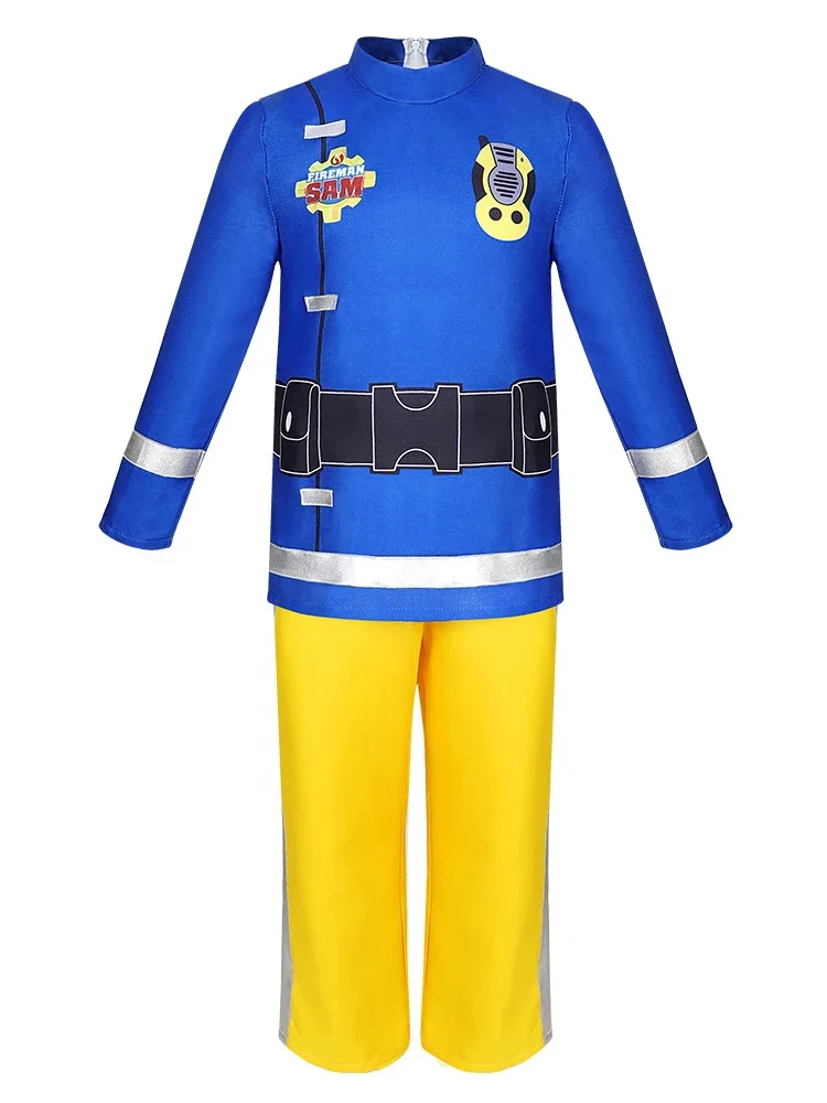 Costume Fireman Sam Performance Stage Role-playing Firefighters Cosplay Boy Girl School Holiday Clothes Game Play 3-pcs Outfit