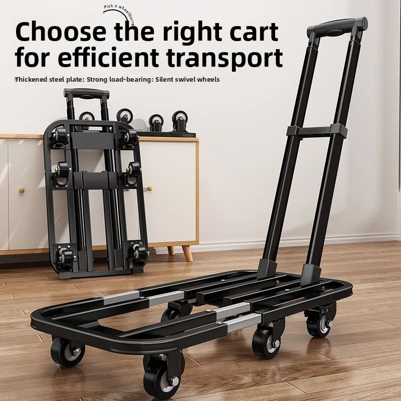 

Portable Hand-Pulled Cargo Cart Flaed Tractor Suitcase Small Trailer Pull Bar Cart Household Storage Organizer
