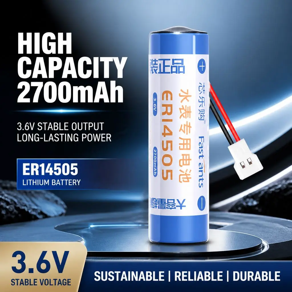 1 unidad de batería de litio y cloruro de tiónilo ER14505 de 3.6V con conector de 2 pines AA 2700mAh para medidor de agua inteligente, medidor de gas y caudalímetro