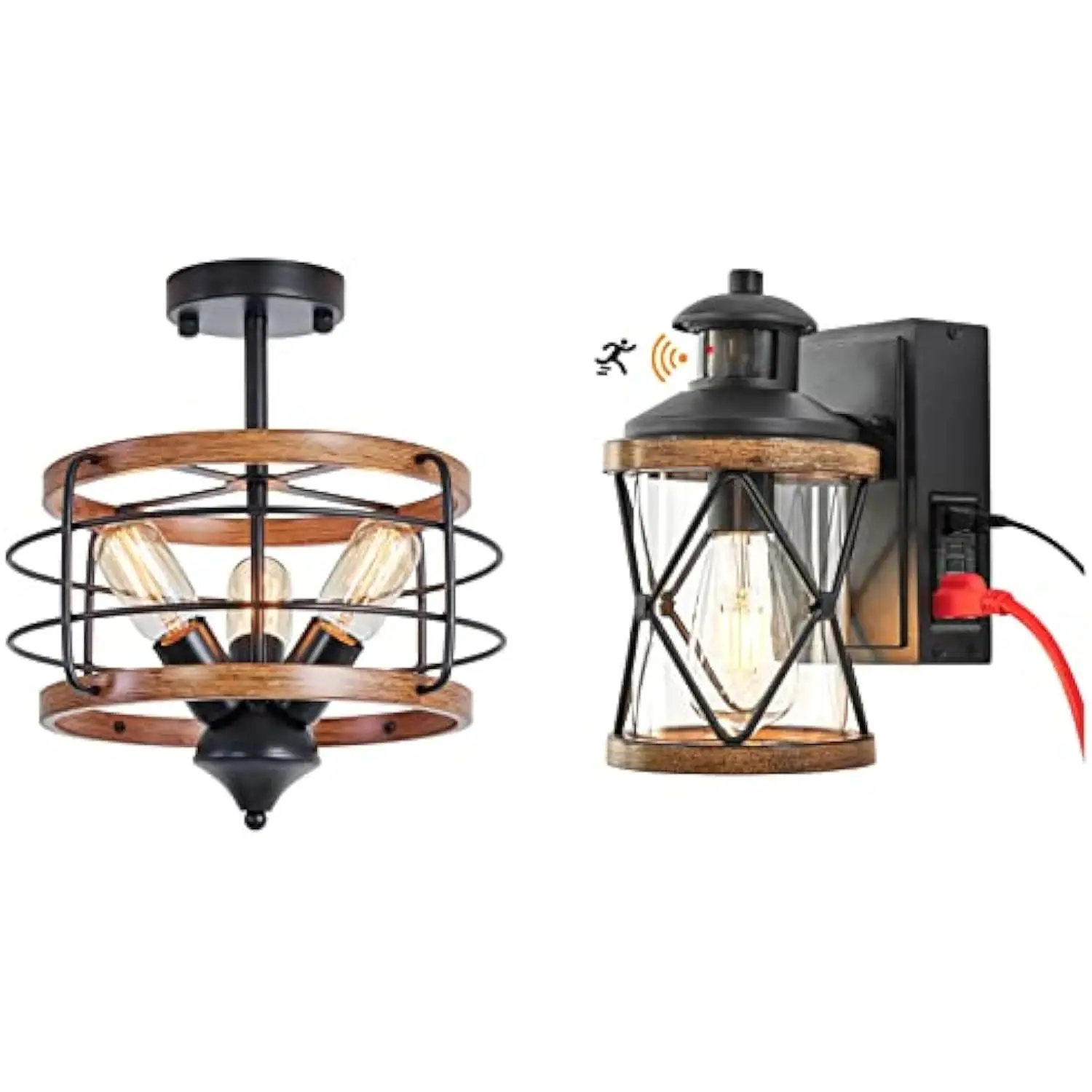 

Dusk to Dawn Motion Sensor Outdoor Porch Light with Gfci Outlet,3 Lighting Modes, Ul Etl Listed, 3-Lights Retro Farmhouse Semi