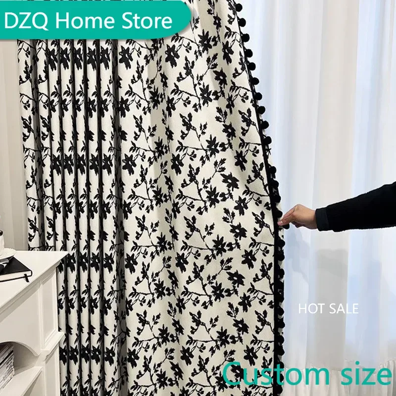 

French Countryside Style Black and White Floral Curtains Retro Jacquard Chenille Lace Blackout Curtains for Bedroom Living Room