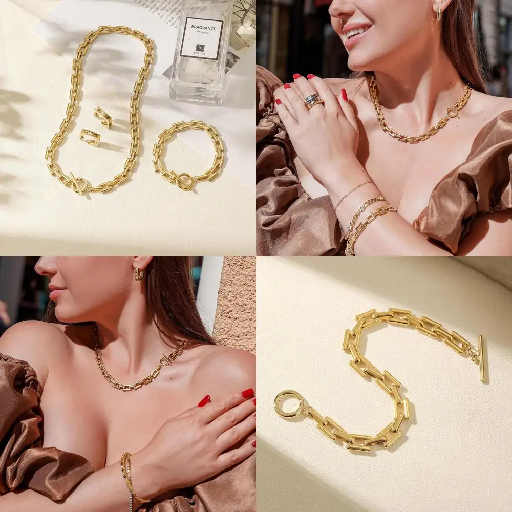 

Women's 8 Inch 14k Gold-Plated Cuban Link Bracelet with Toggle Clasp & Square Lock