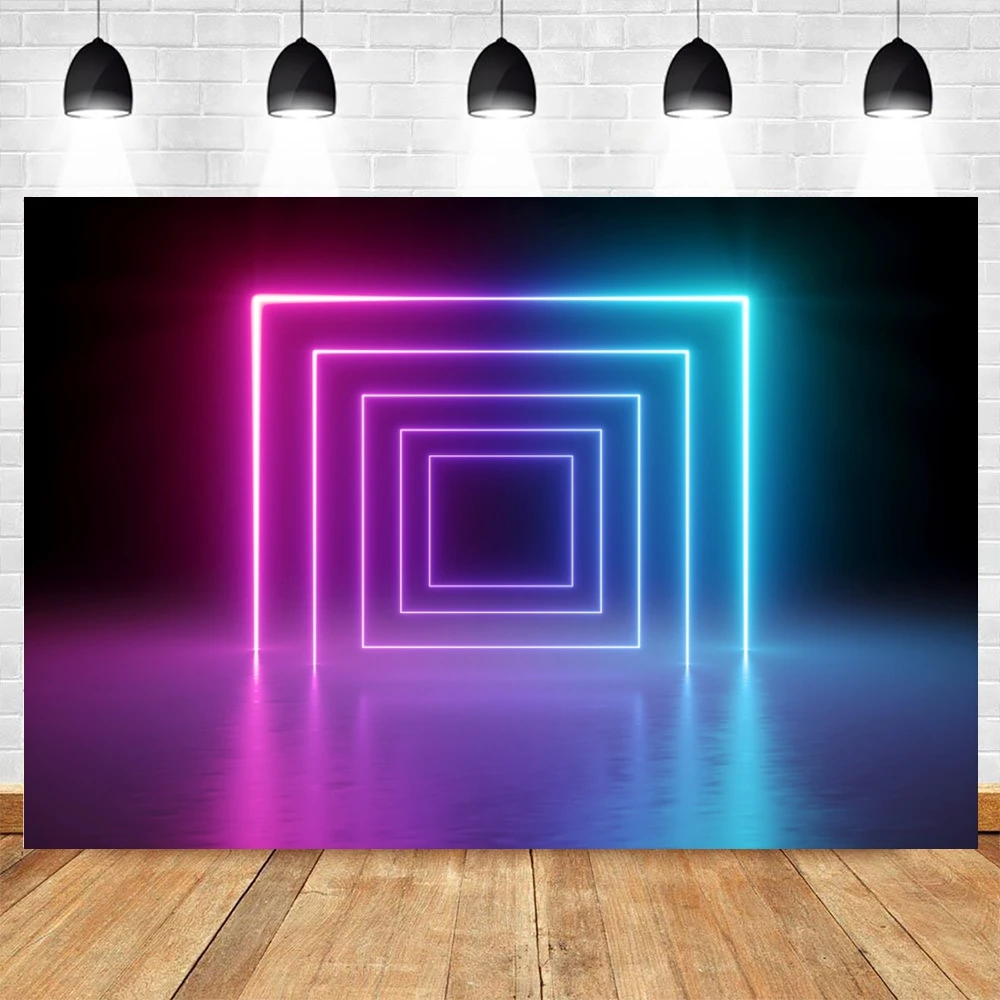 Neon Stage Backdrop 3D Future Sense Electronic Laser Neon Light Smog Birthday Party Decor Photography Background Photo Studio