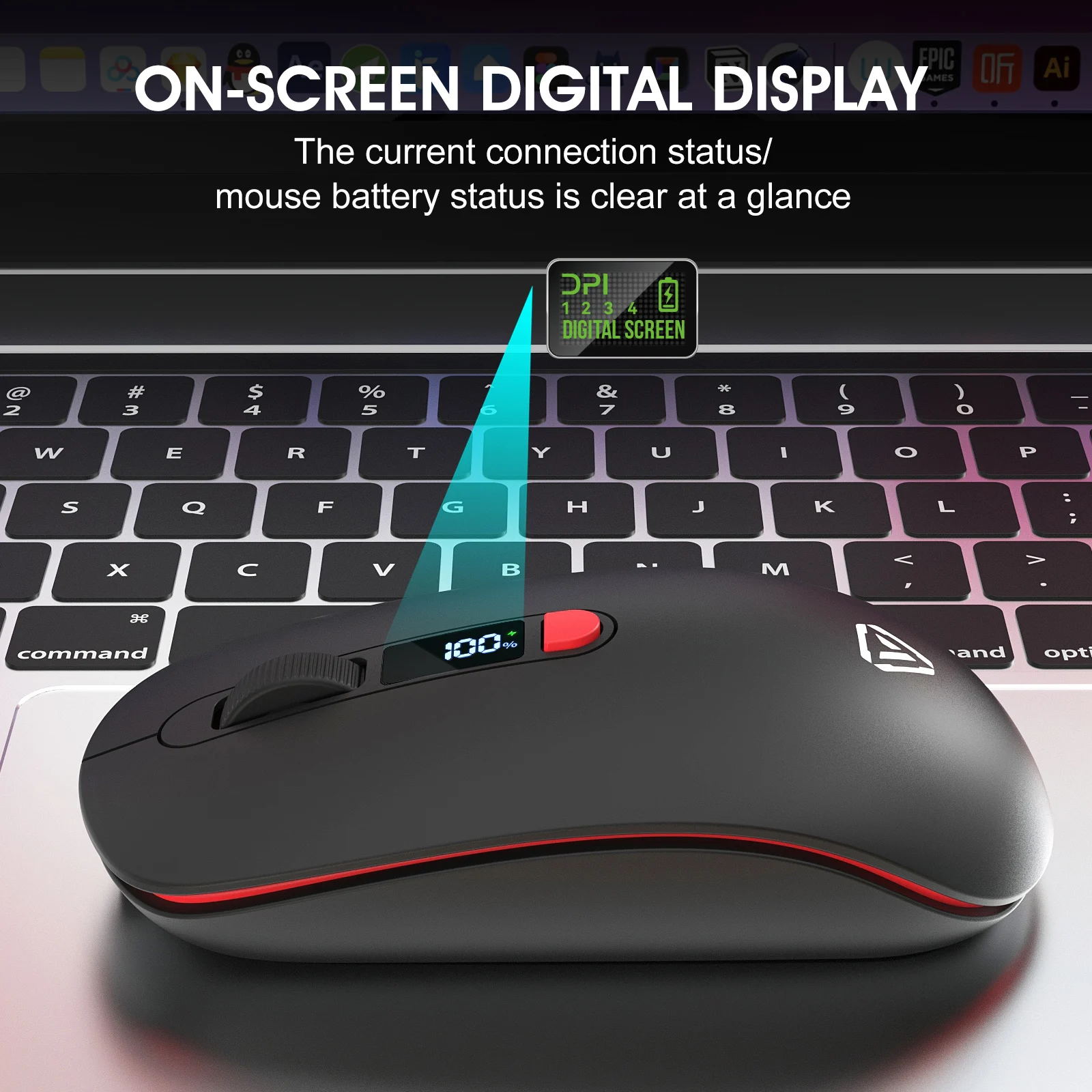 T03 Wireless Dual-mode Mouse,Bluetooth & Wireless Connection,Screen Digital Display,Silent Design,3200DPI,S201B Image Sensor