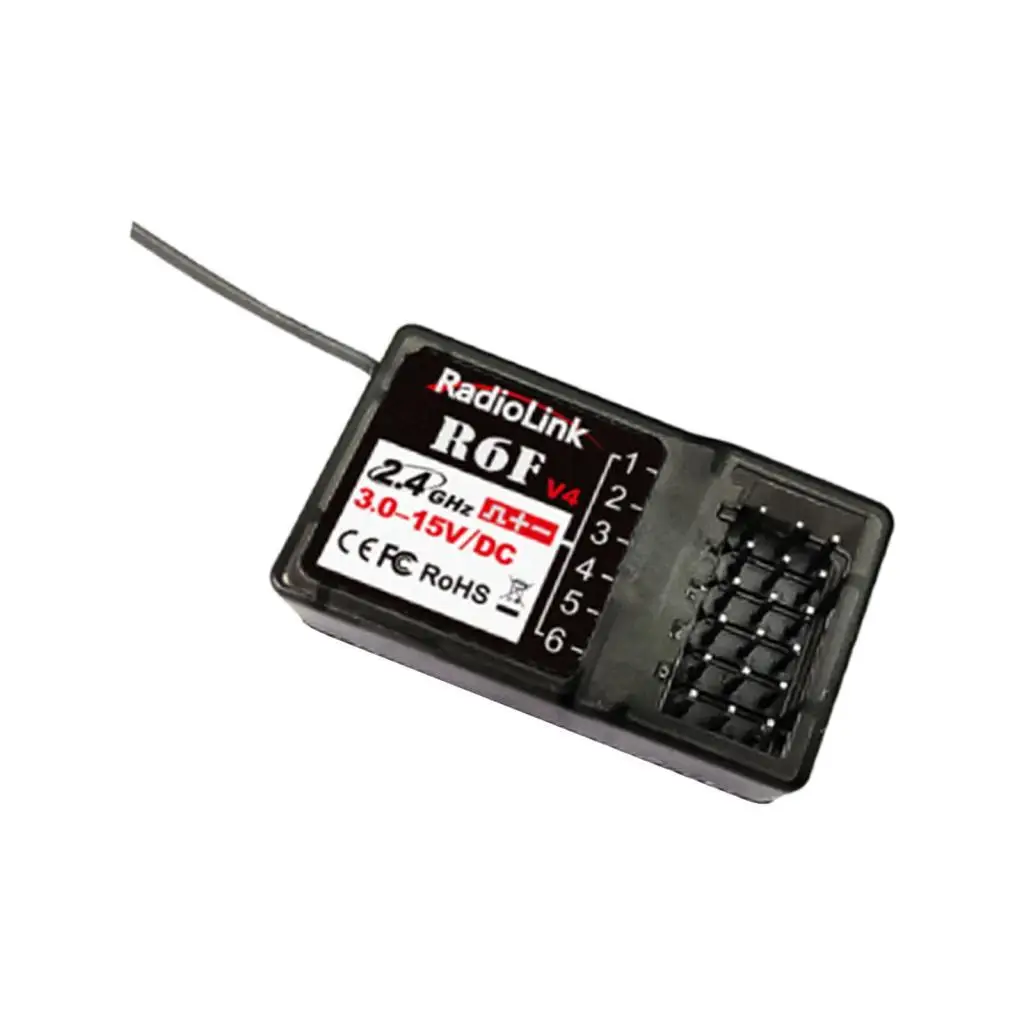 Récepteur FHSS 6 canaux 2,4 GHz R6F 3V-12V compatible avec les radiocommandes V2/RC4GS V2/RC6GS RC4GS RC3S RC4G T8S pour voitures et bateaux RC