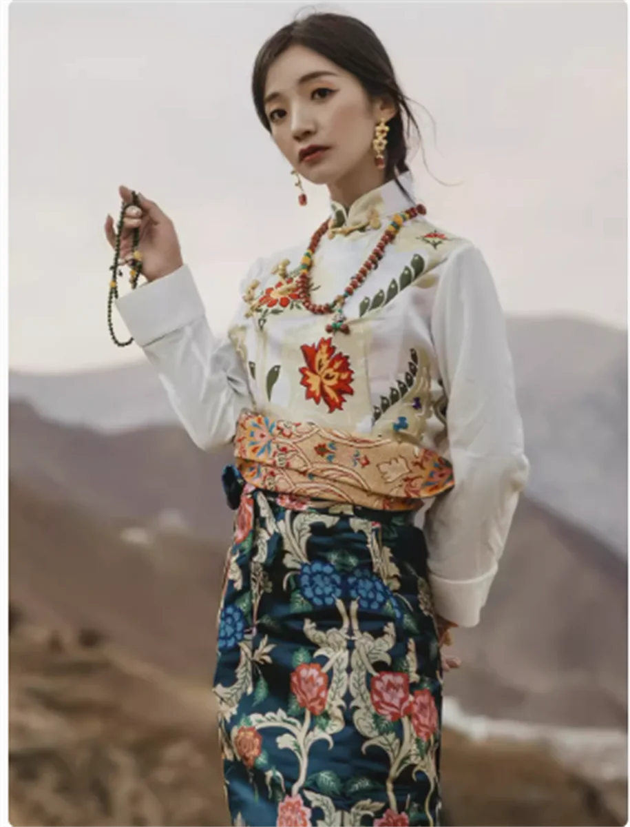 

Chinese Tibetan Skirt Spring Women Tradition Thick Jacquard