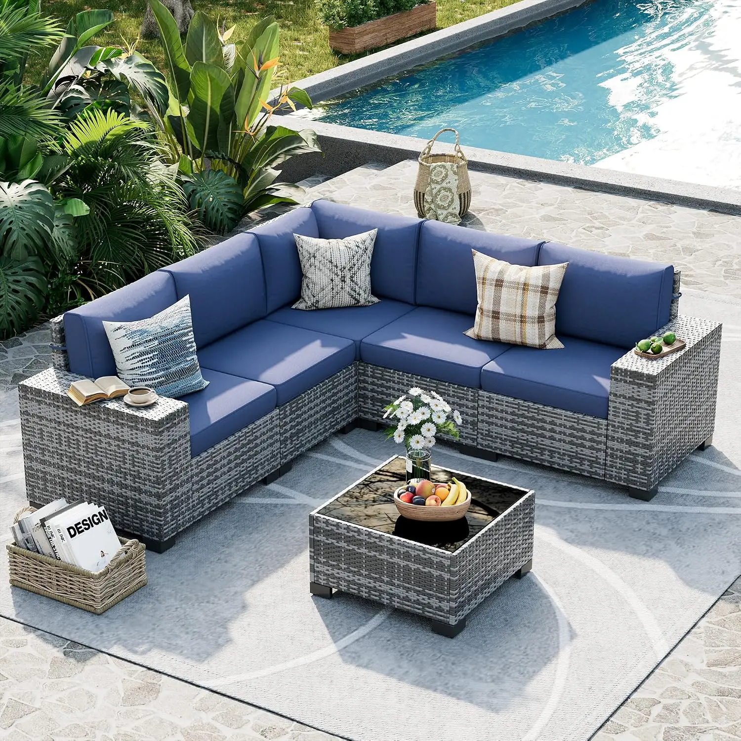 6-Piece Patio Sofa Set With 8 Inch Armrest & 4