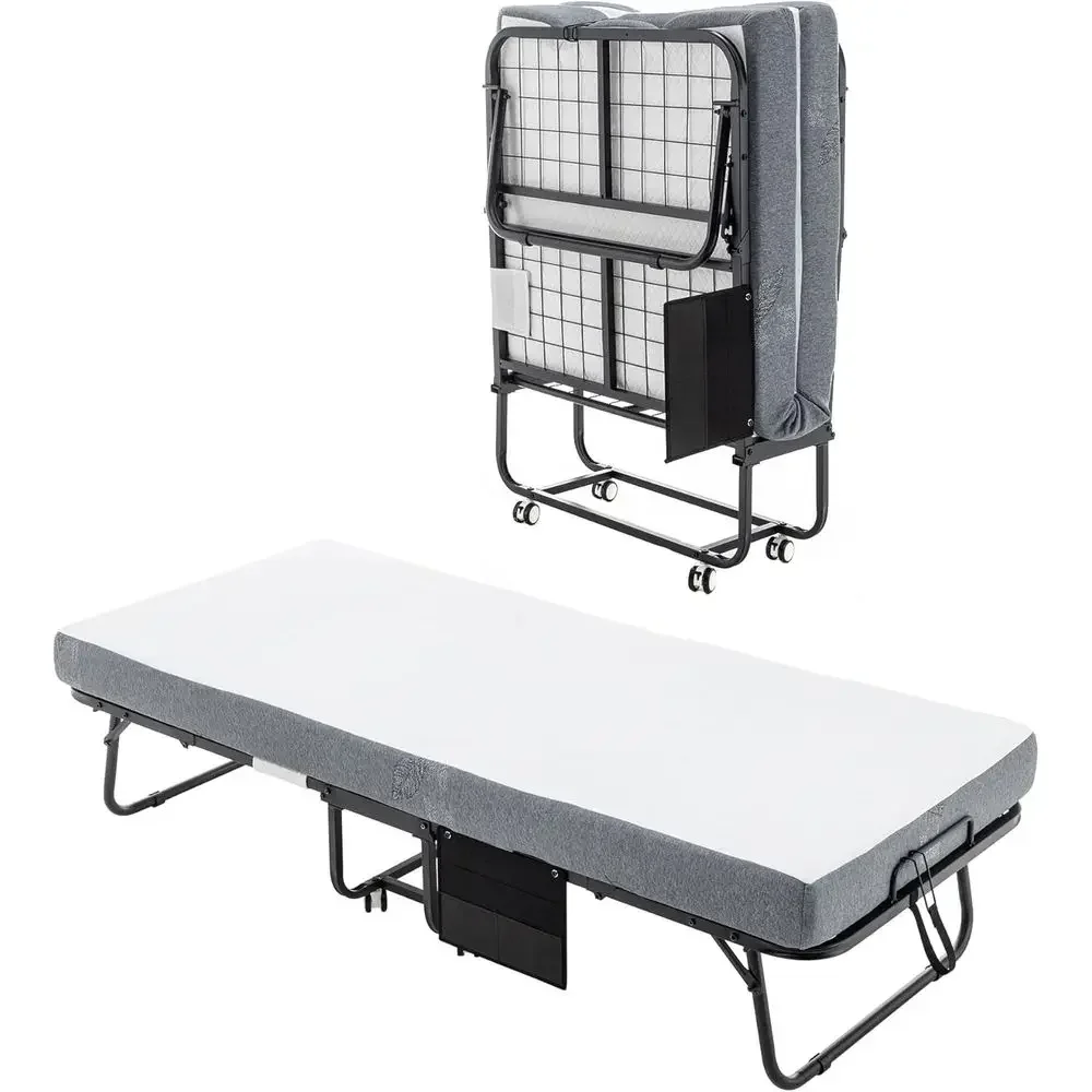 Portable Rollaway Bed with 5 Memory Foam Mattress - 75x31 Cot Size, Wheels Included
