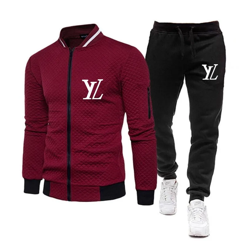 New Men\'s Wool sweater zip-up cardigan stand collar long sleeve hoodie and sweatpants High quality leisure fallow jogging suit