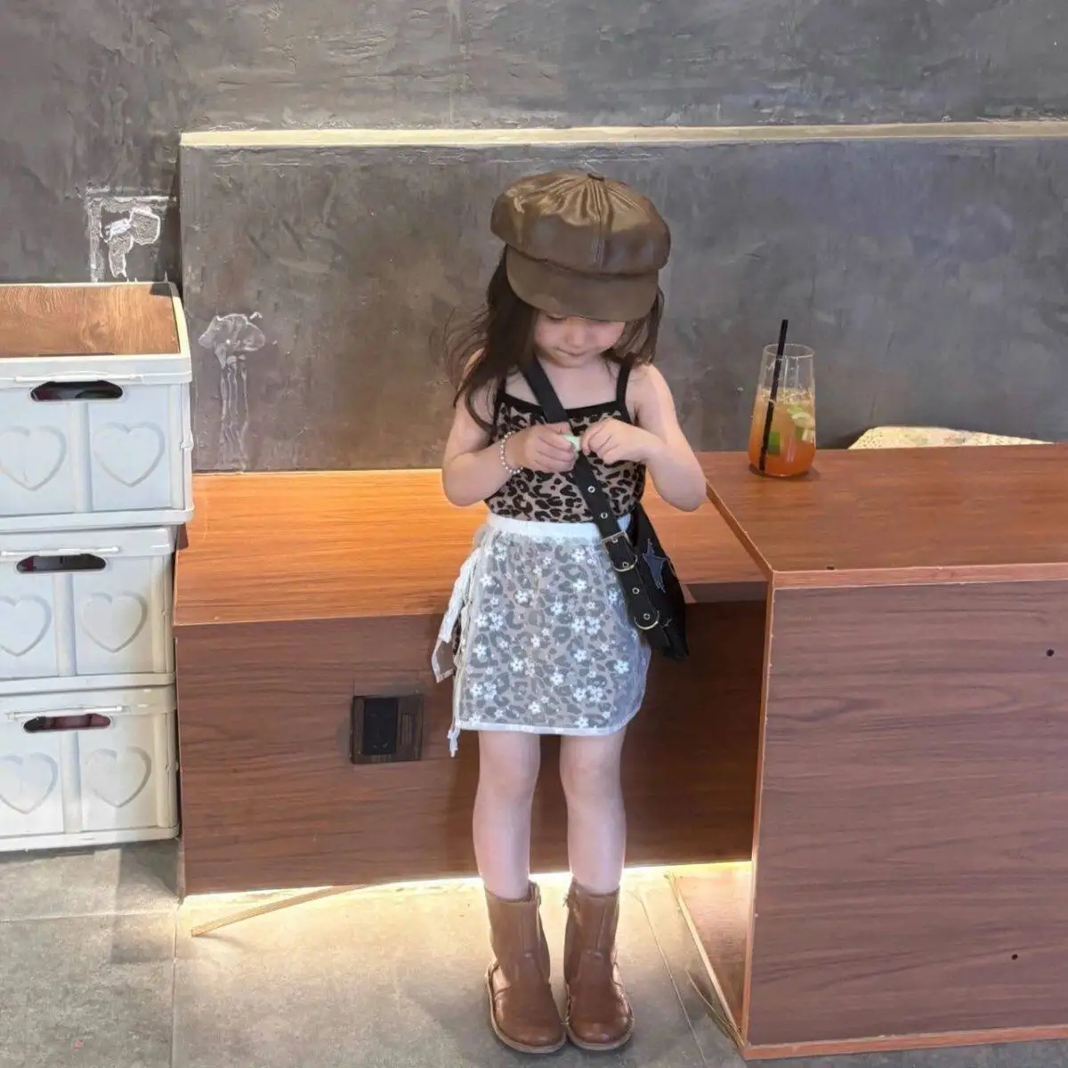 Girls' Summer Dress 2026 New Trendy Cool Sweet Girl Street Explosion Leopard Pattern Strap Skirt Baby Fashion Tank Top Skirt