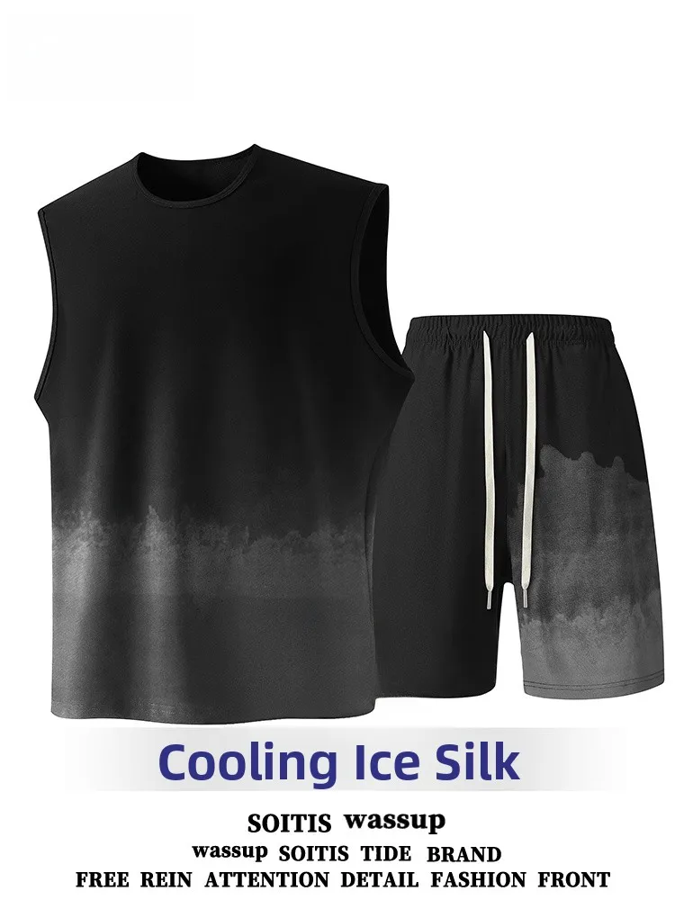 

Wassup Ice Sensation Svel Vest orts Set Men's Summer Breathable Qui Dry Sports Running Large Size Two Piece Set Trendy