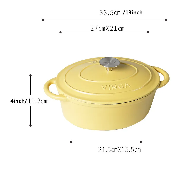 27cm Enameled Cast Iron Oval Dutch Oven for Braising Broiling Bread Baking 3L Saucepan Kitchen Utensil Cast Iron Casserole Dish