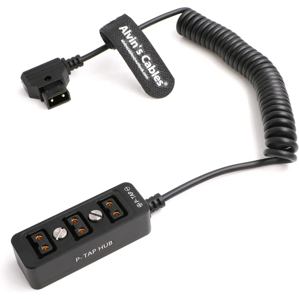Alvin’s Cables D-tap Splitter P-Tap HUB Cable Dtap Male to 3 Port D tap Female Splitter Coiled Cable with Screw Threads for ARRI